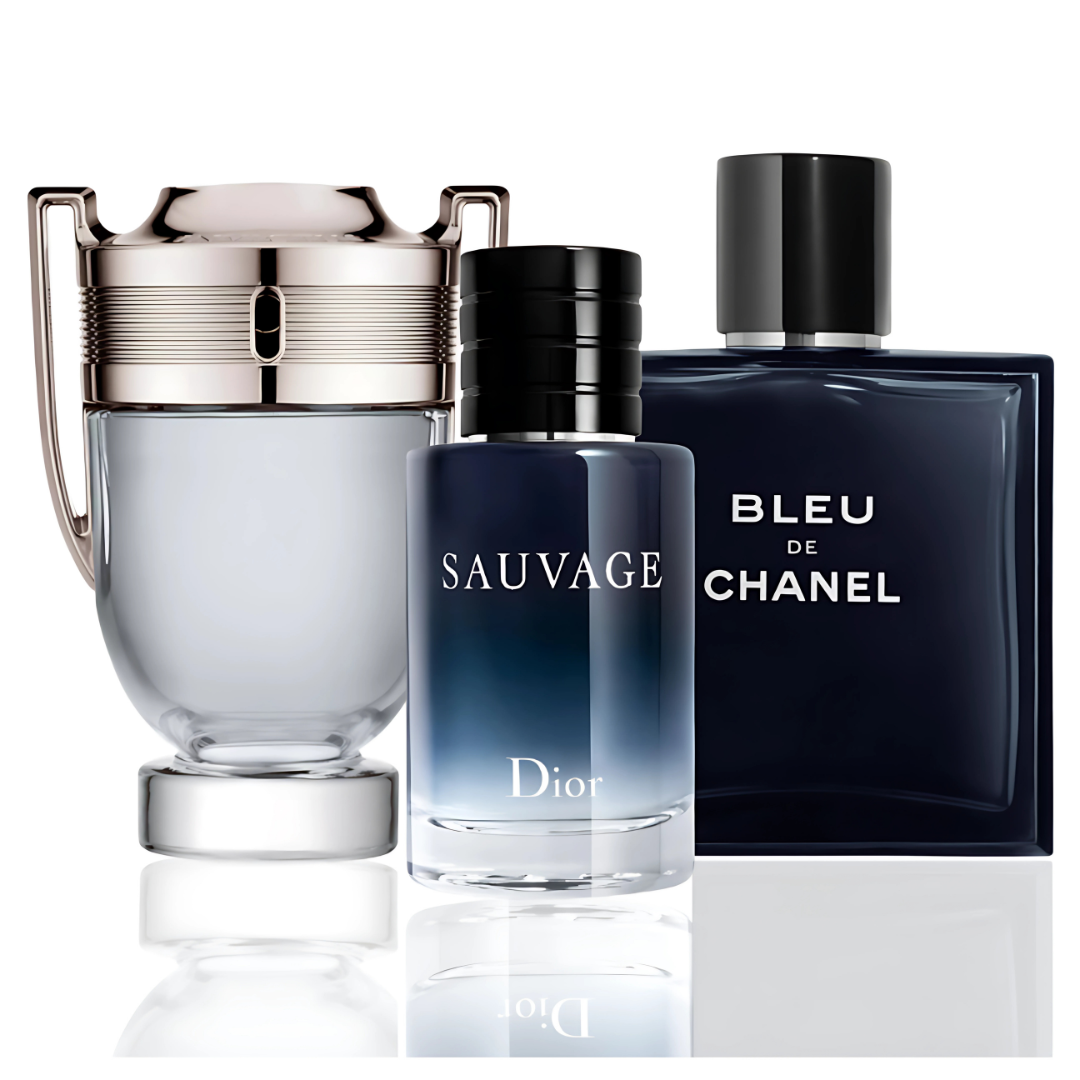 Combo aus 3 Herrenparfums – Dior Sauvage, Bleu de Chanel und Paco Rabanne Invictus