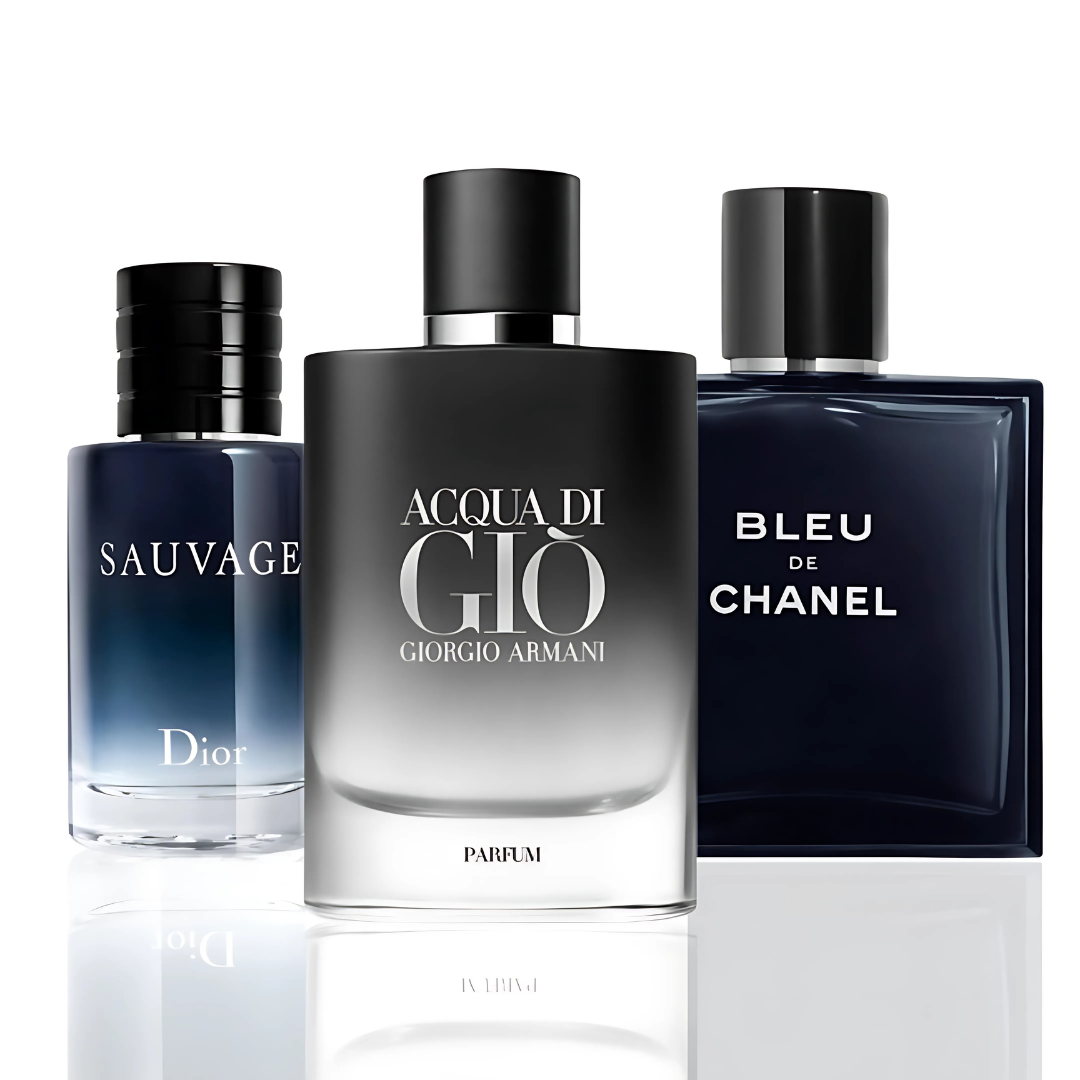Combo aus 3 Herrenparfums – Dior Sauvage, Bleu de Chanel und Acqua di Giò Armani