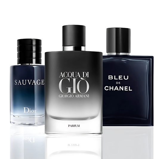 Combo aus 3 Herrenparfums – Dior Sauvage, Bleu de Chanel und Acqua di Giò Armani