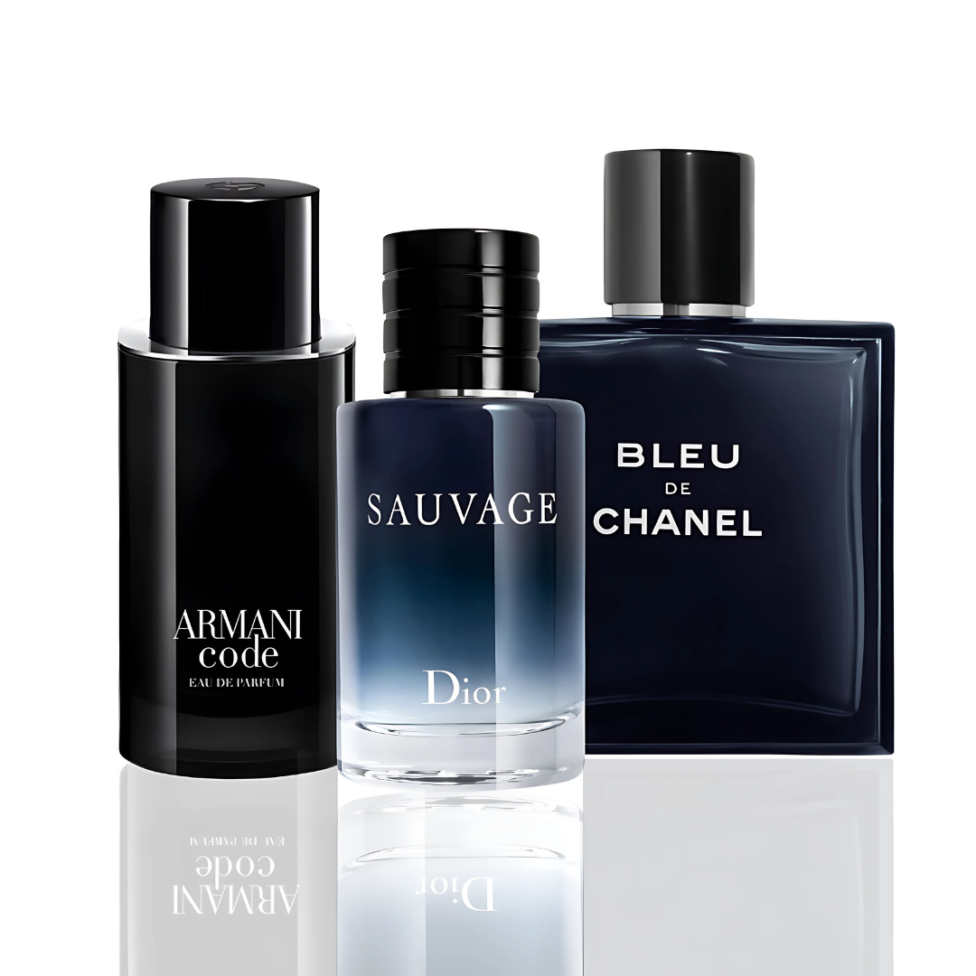 Combo aus 3 Herrenparfums – Dior Sauvage, Bleu de Chanel und Armani Code
