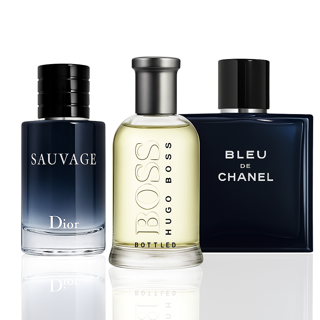Combo aus 3 Herrenparfums – Dior Sauvage, Bleu de Chanel und Hugo Boss Bottled