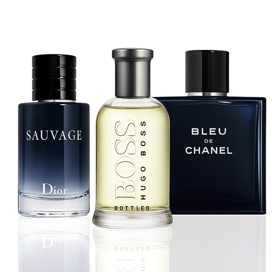 Combo aus 3 Herrenparfums – Dior Sauvage, Bleu de Chanel und Hugo Boss Bottled
