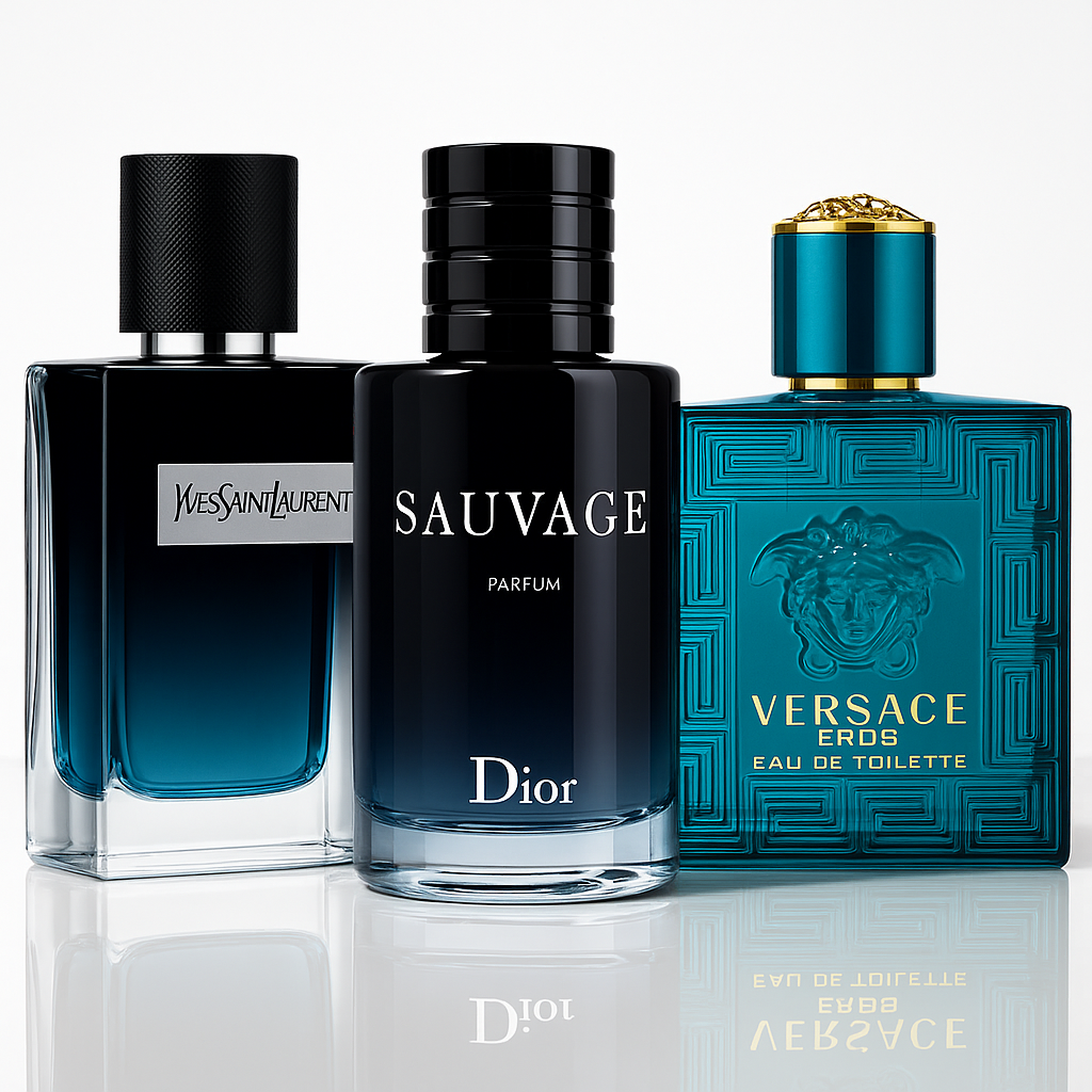 Combo aus 3 Herrenparfums – Y von Yves Saint Laurent, Sauvage von Dior und Versace Eros
