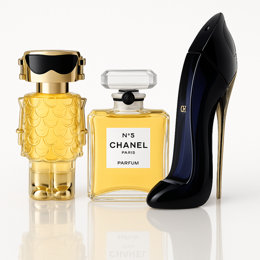 Combo aus 3 Damenparfums – Good Girl von Carolina Herrera, Nº5 von Chanel und Fame von Paco Rabanne