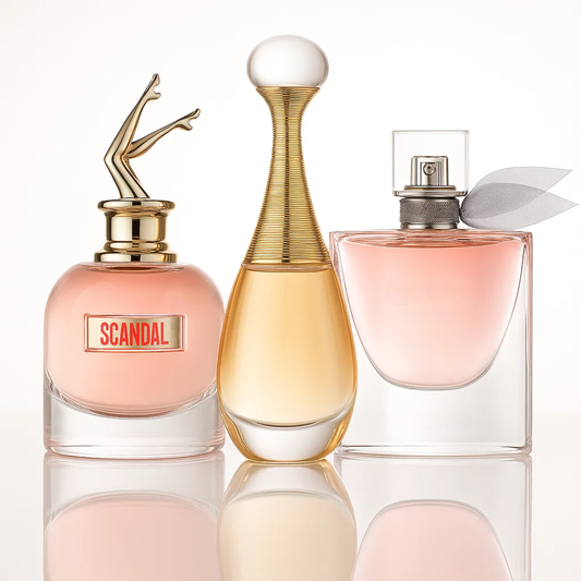 Combo aus 3 Damenparfums – Scandal von Jean Paul Gaultier, J’adore von Dior und La Vie Est Belle von Lancôme