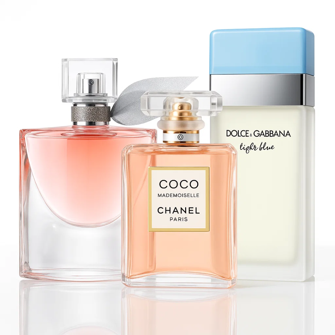 Combo aus 3 Damenparfums – La Vie Est Belle von Lancôme, Mademoiselle von Chanel und Light Blue von Dolce & Gabbana